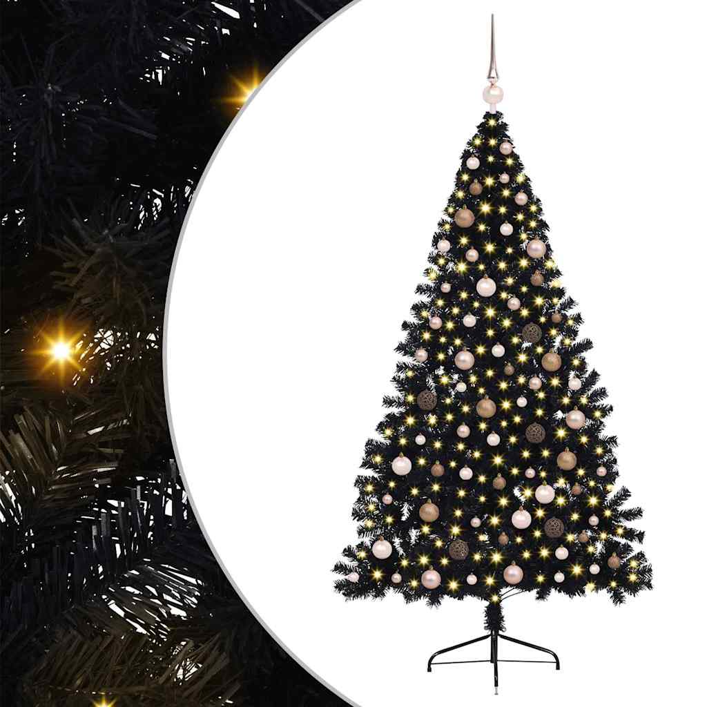 Albero di Natale artificiale con luci integrate Nero 210 cm PVC