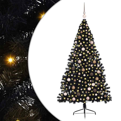 Albero di Natale artificiale con luci integrate Nero 210 cm PVC