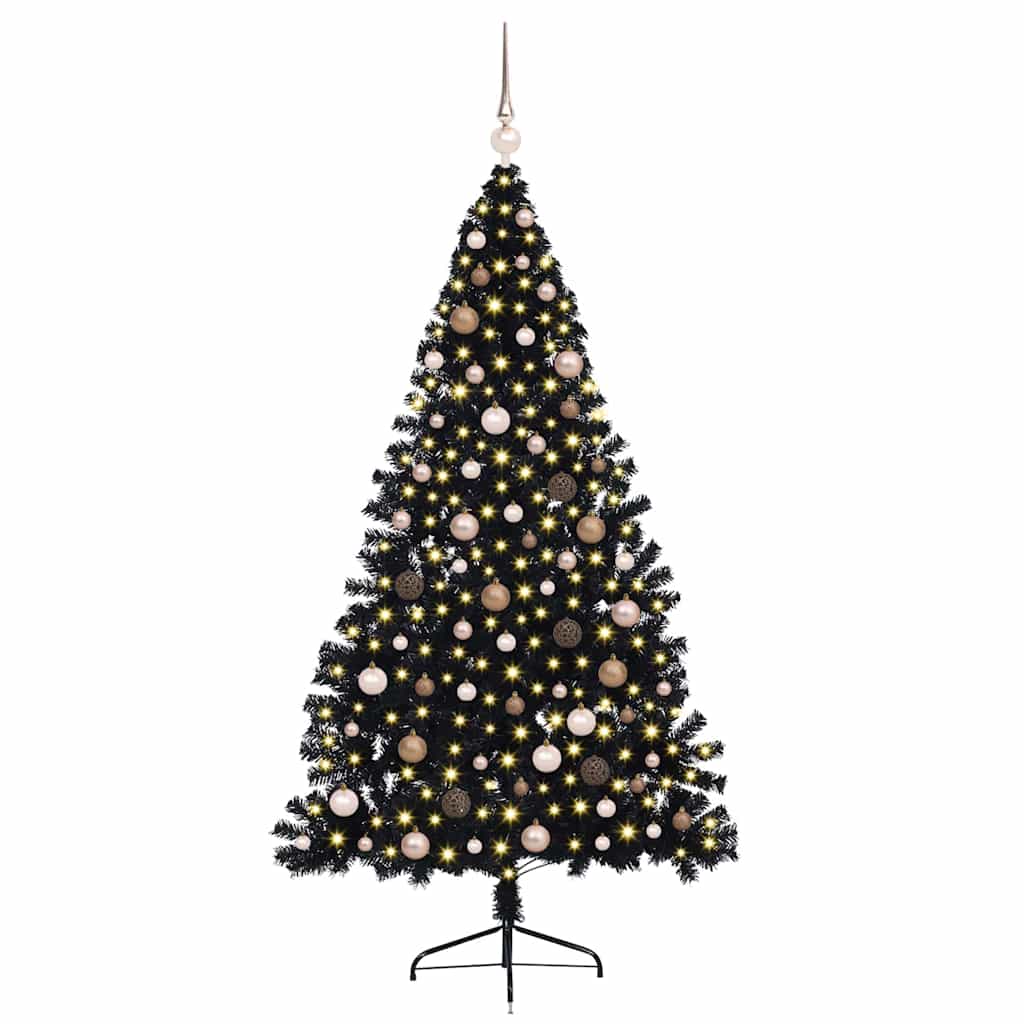 Albero di Natale artificiale con luci integrate Nero 210 cm PVC