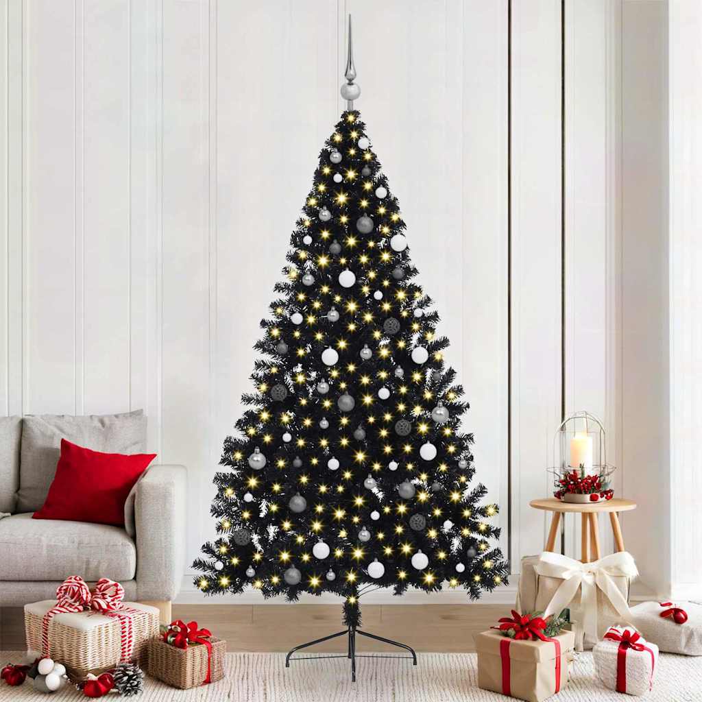 Albero di Natale artificiale con luci integrate Nero 210 cm PVC