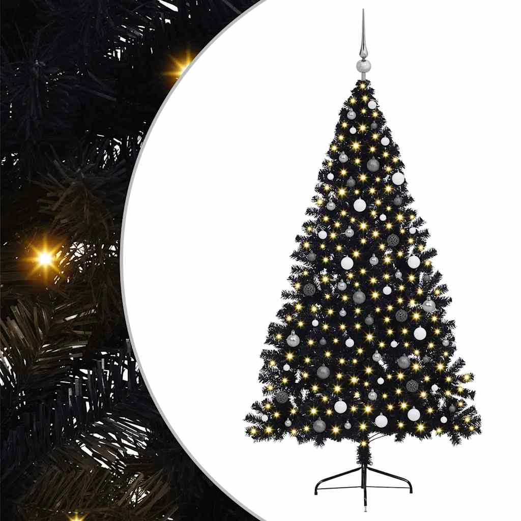 Albero di Natale artificiale con luci integrate Nero 210 cm PVC