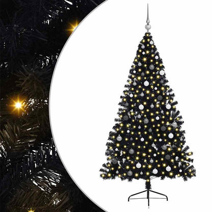 Albero di Natale artificiale con luci integrate Nero 210 cm PVC