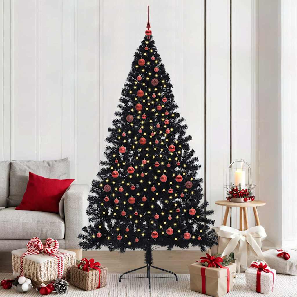 Albero di Natale artificiale con luci integrate Nero 210 cm PVC