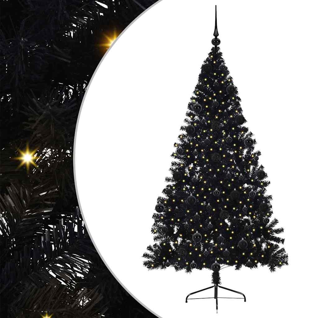 Albero di Natale artificiale con luci integrate Nero 210 cm PVC