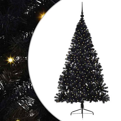 Albero di Natale artificiale con luci integrate Nero 210 cm PVC