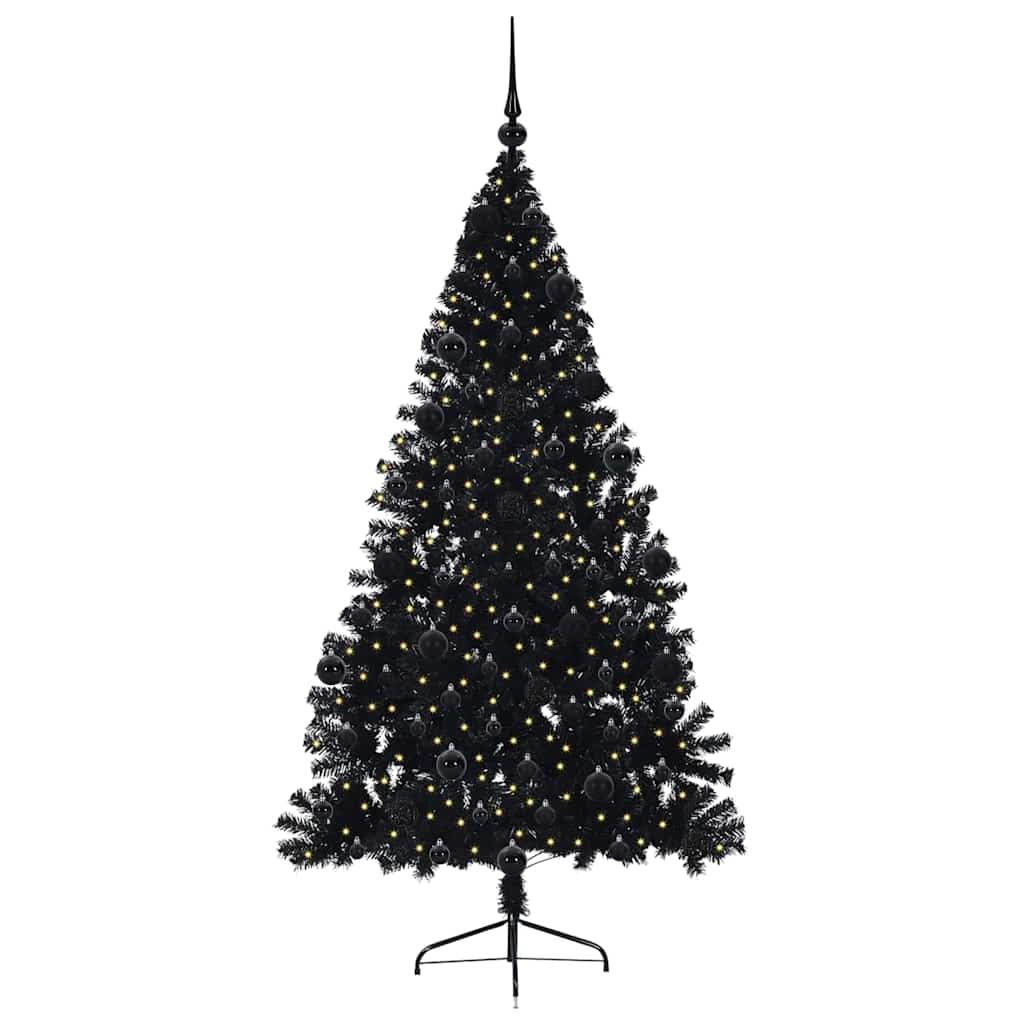 Albero di Natale artificiale con luci integrate Nero 210 cm PVC