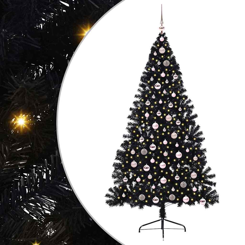 Albero di Natale artificiale con luci integrate Nero 210 cm PVC