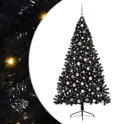 Albero di Natale artificiale con luci integrate Nero 210 cm PVC