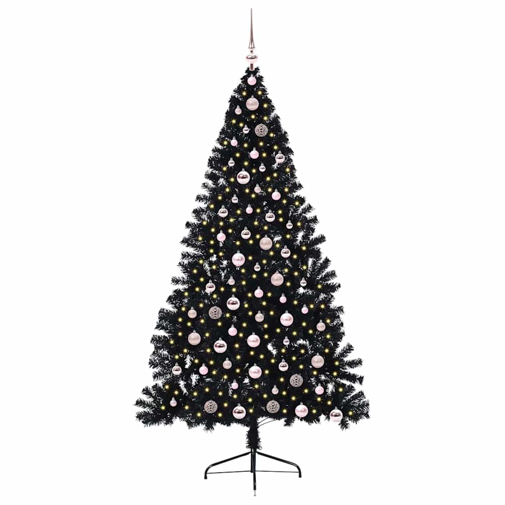 Albero di Natale artificiale con luci integrate Nero 210 cm PVC