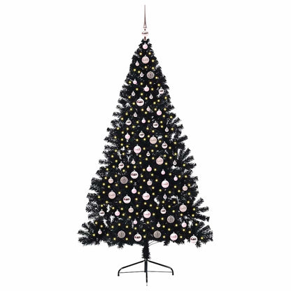 Albero di Natale artificiale con luci integrate Nero 210 cm PVC