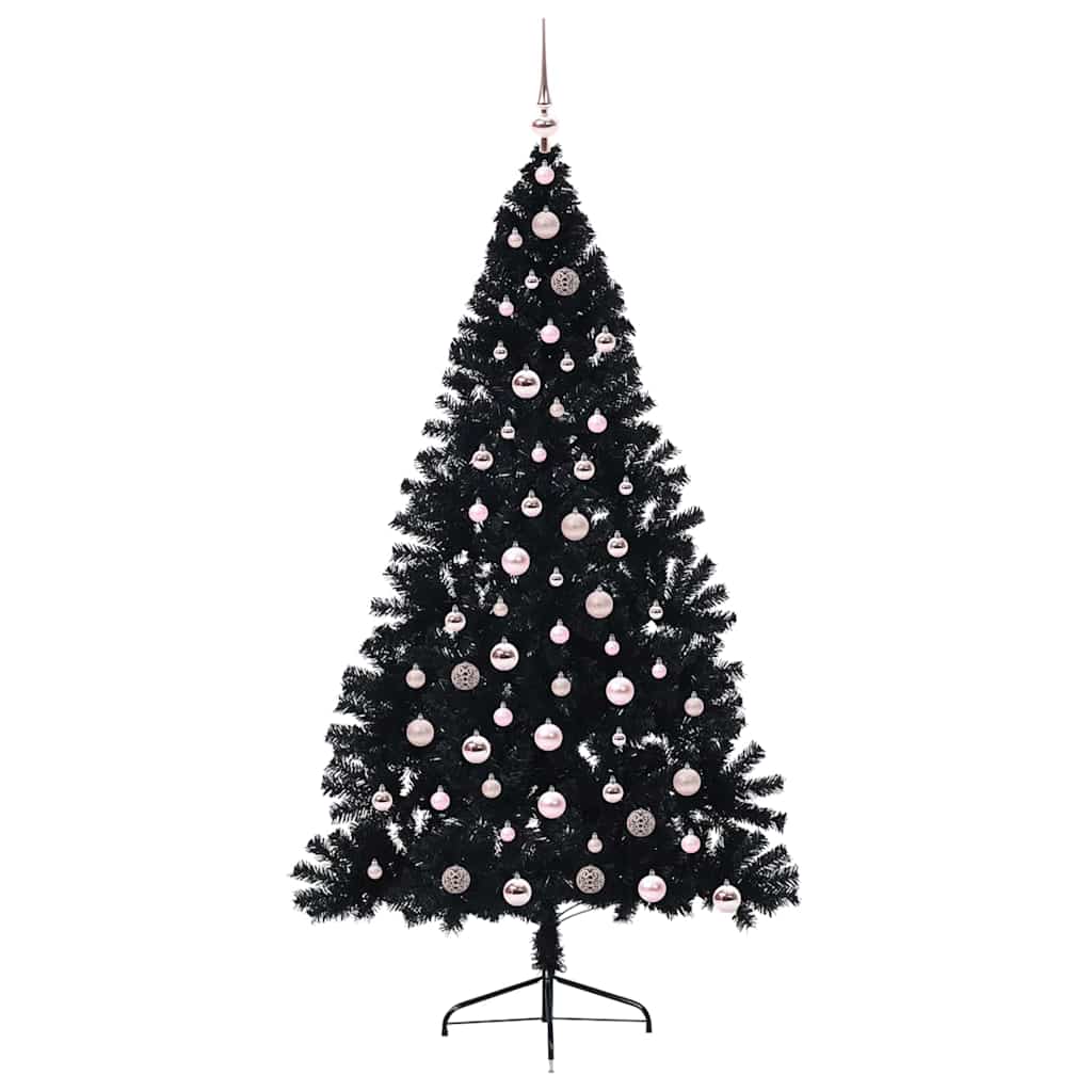 Albero di Natale artificiale con luci integrate Nero 210 cm PVC