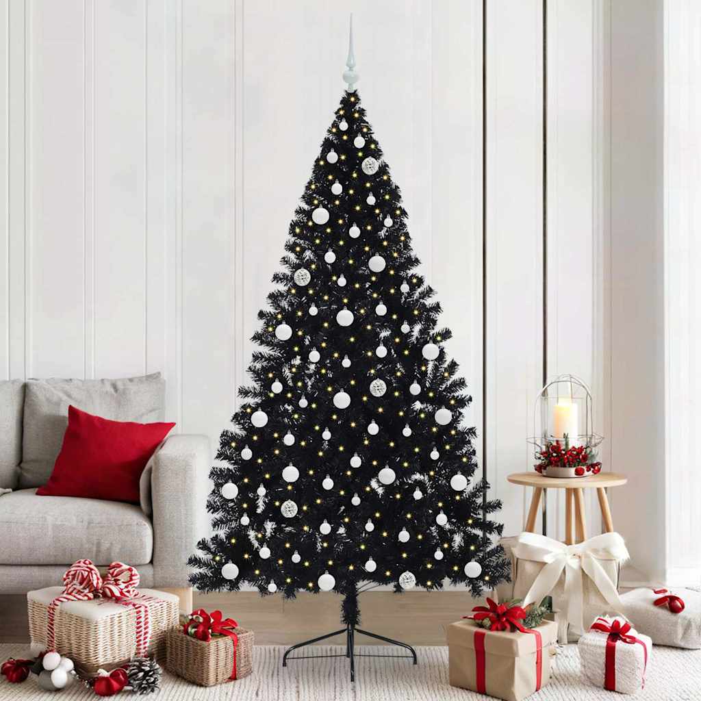 Albero di Natale artificiale con luci integrate Nero 210 cm PVC