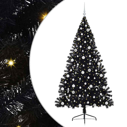 Albero di Natale artificiale con luci integrate Nero 210 cm PVC