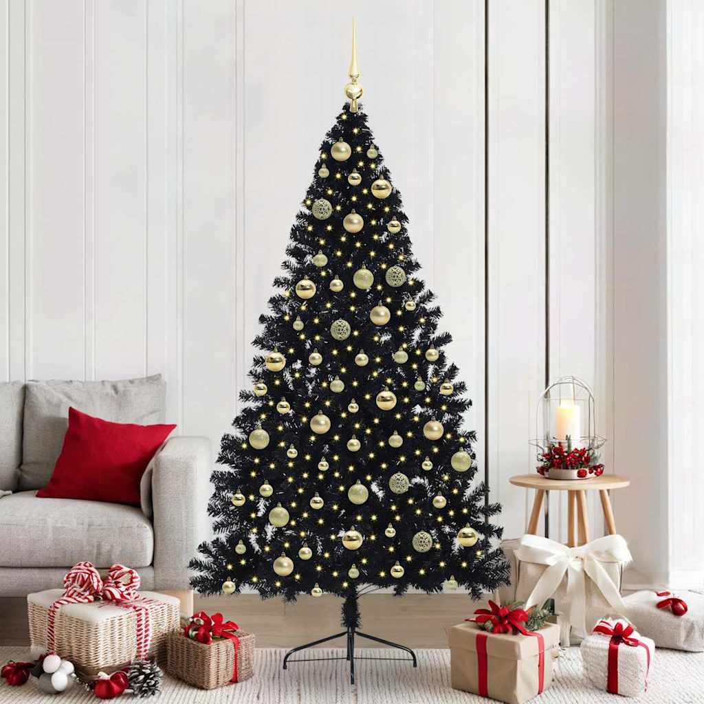 Albero di Natale artificiale con luci integrate Nero 210 cm PVC
