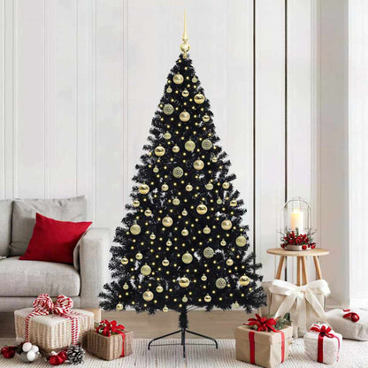 Albero di Natale artificiale con luci integrate Nero 210 cm PVC