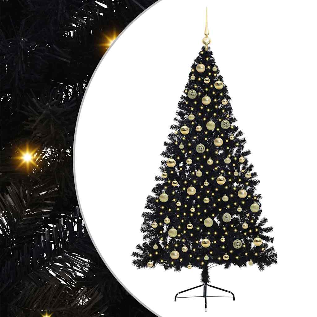 Albero di Natale artificiale con luci integrate Nero 210 cm PVC