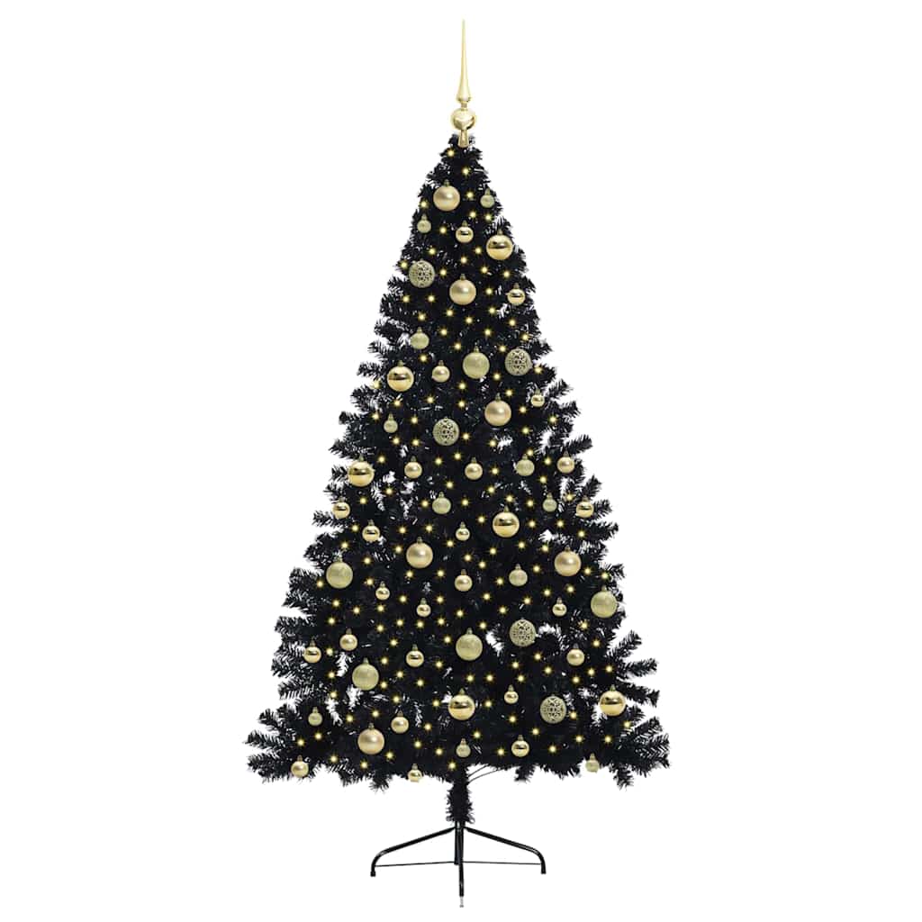 Albero di Natale artificiale con luci integrate Nero 210 cm PVC