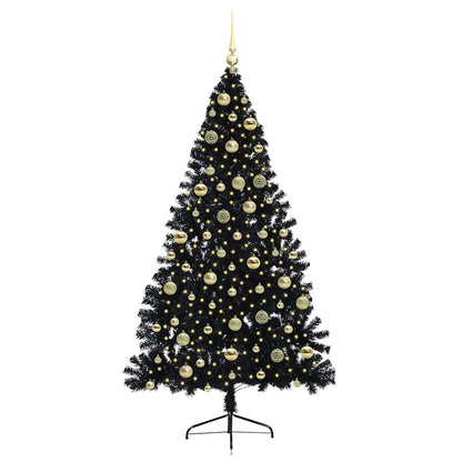 Albero di Natale artificiale con luci integrate Nero 210 cm PVC