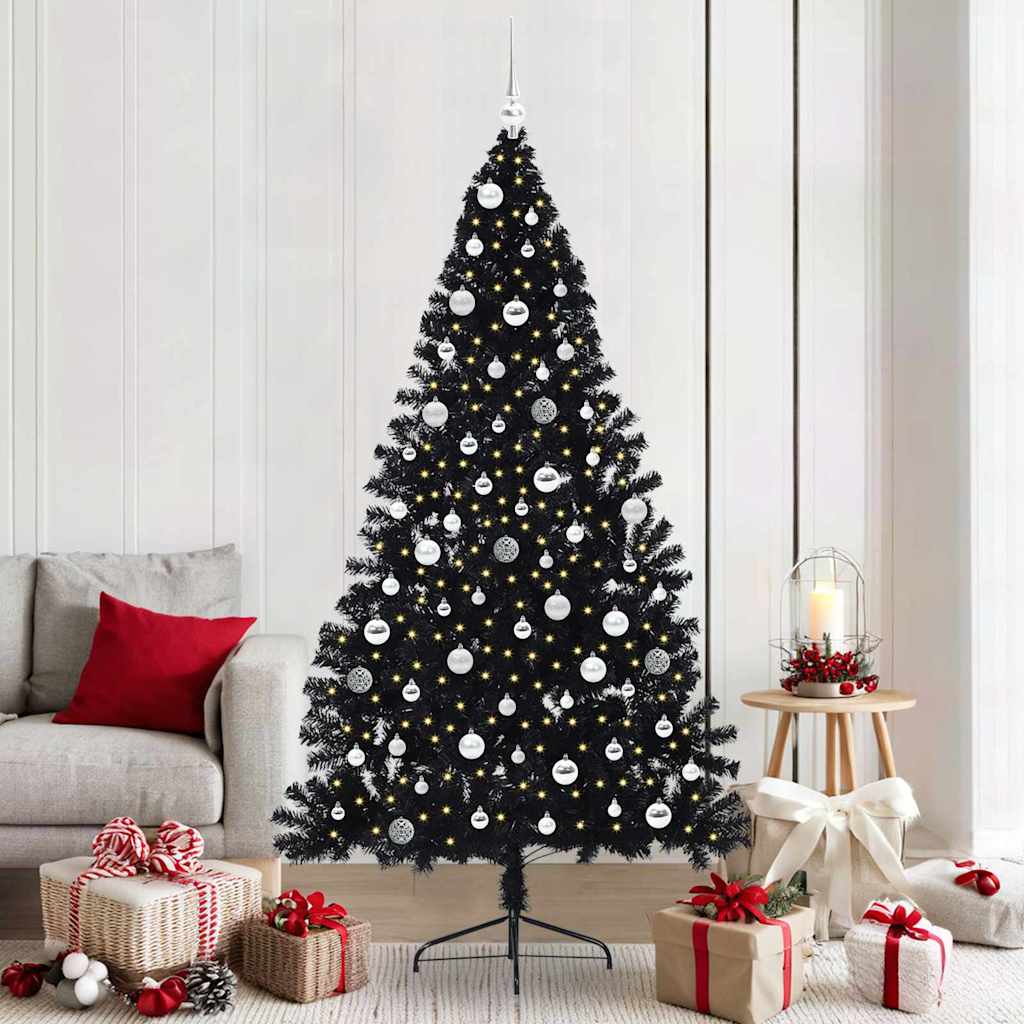 Albero di Natale artificiale con luci integrate Nero 210 cm PVC