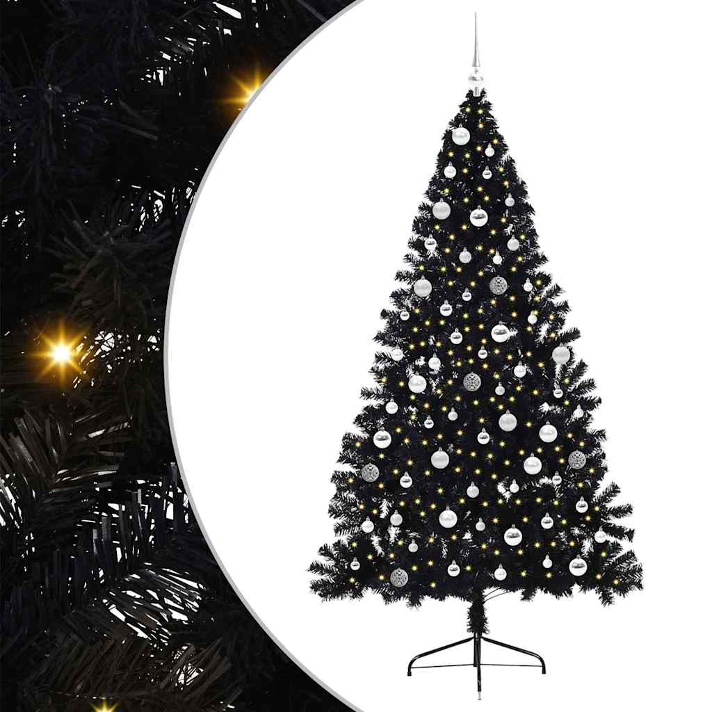 Albero di Natale artificiale con luci integrate Nero 210 cm PVC