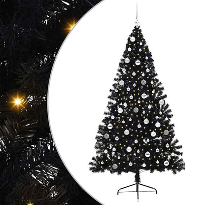Albero di Natale artificiale con luci integrate Nero 210 cm PVC