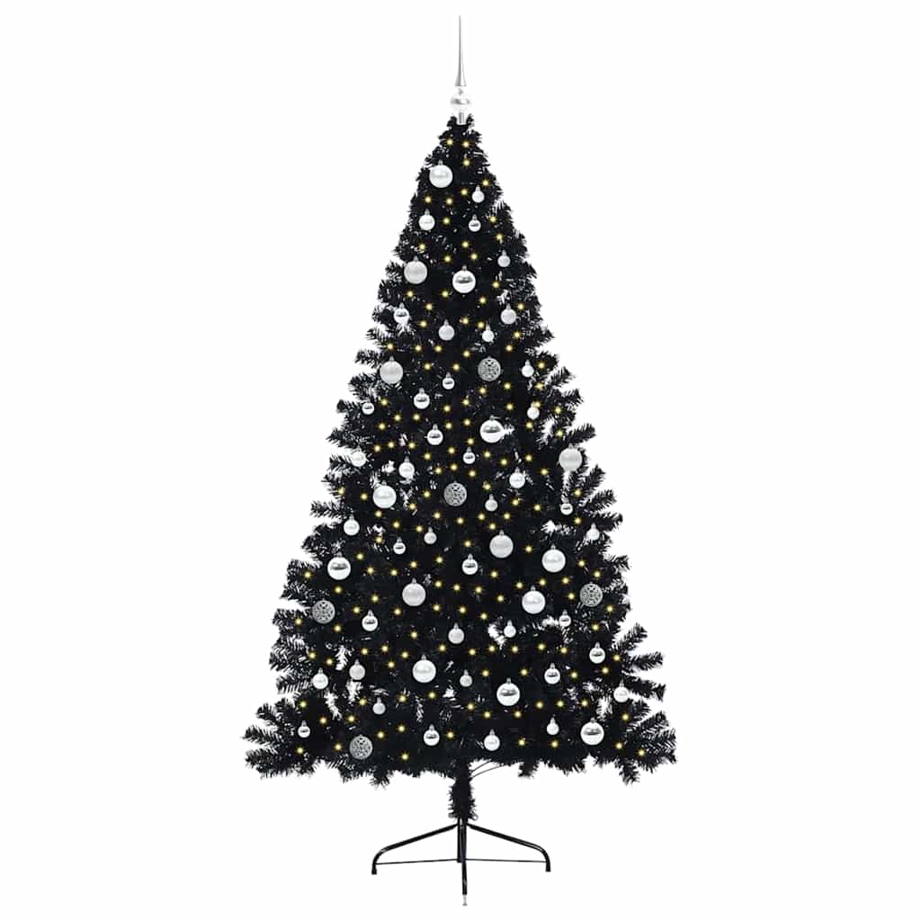 Albero di Natale artificiale con luci integrate Nero 210 cm PVC