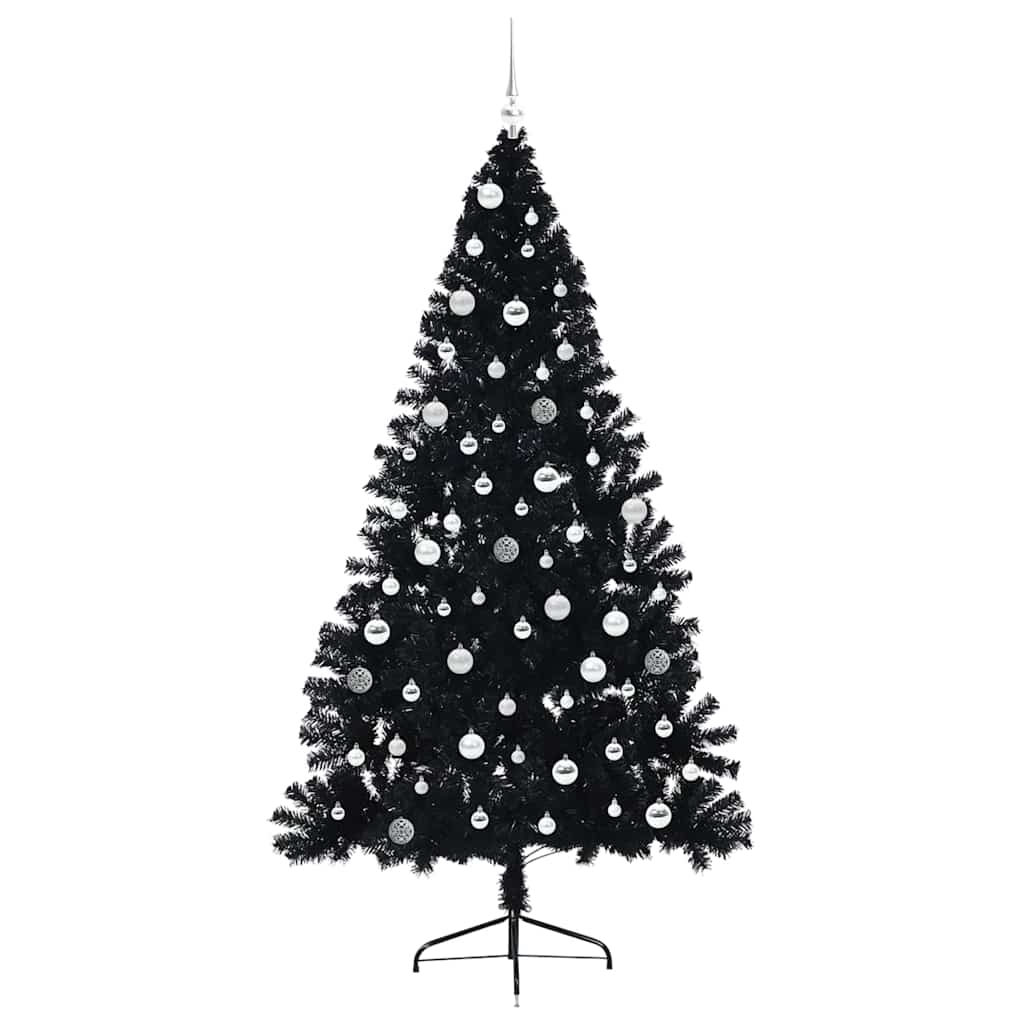 Albero di Natale artificiale con luci integrate Nero 210 cm PVC