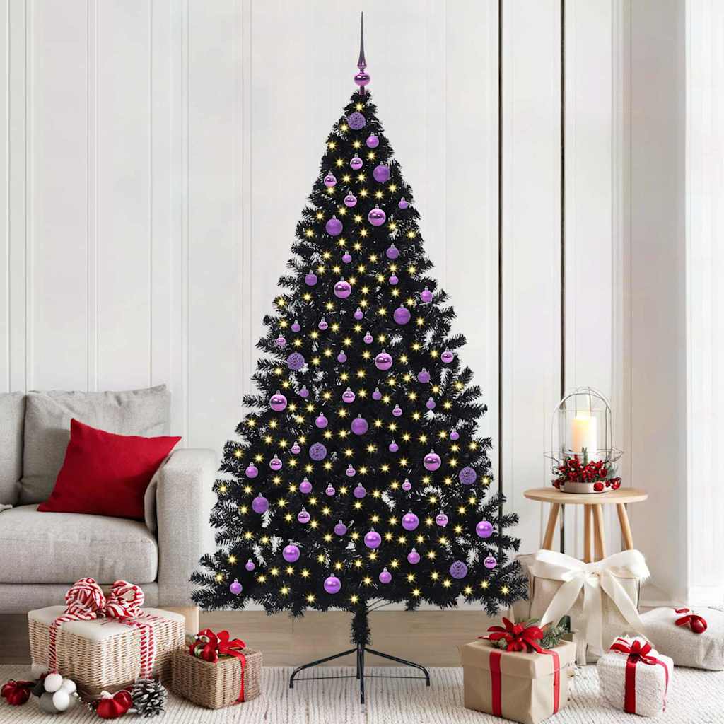 Albero di Natale artificiale con luci integrate Nero 210 cm PVC