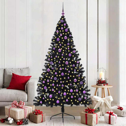 Albero di Natale artificiale con luci integrate Nero 210 cm PVC