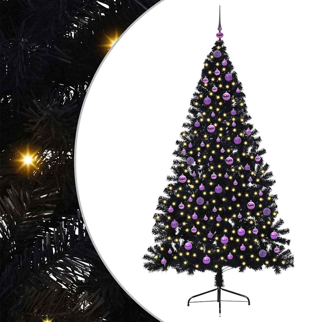 Albero di Natale artificiale con luci integrate Nero 210 cm PVC