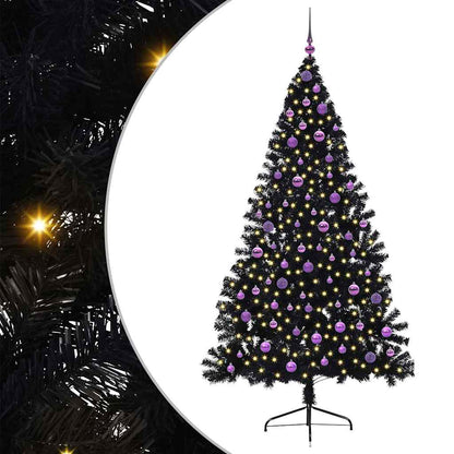 Albero di Natale artificiale con luci integrate Nero 210 cm PVC