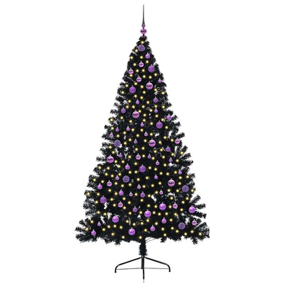 Albero di Natale artificiale con luci integrate Nero 210 cm PVC