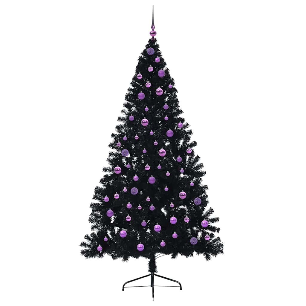 Albero di Natale artificiale con luci integrate Nero 210 cm PVC