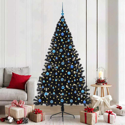 Albero di Natale artificiale con luci integrate Nero 210 cm PVC