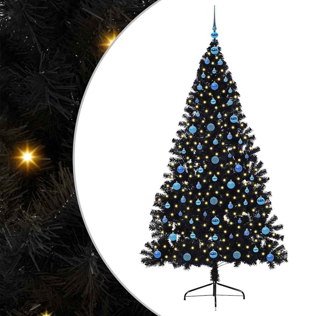 Albero di Natale artificiale con luci integrate Nero 210 cm PVC