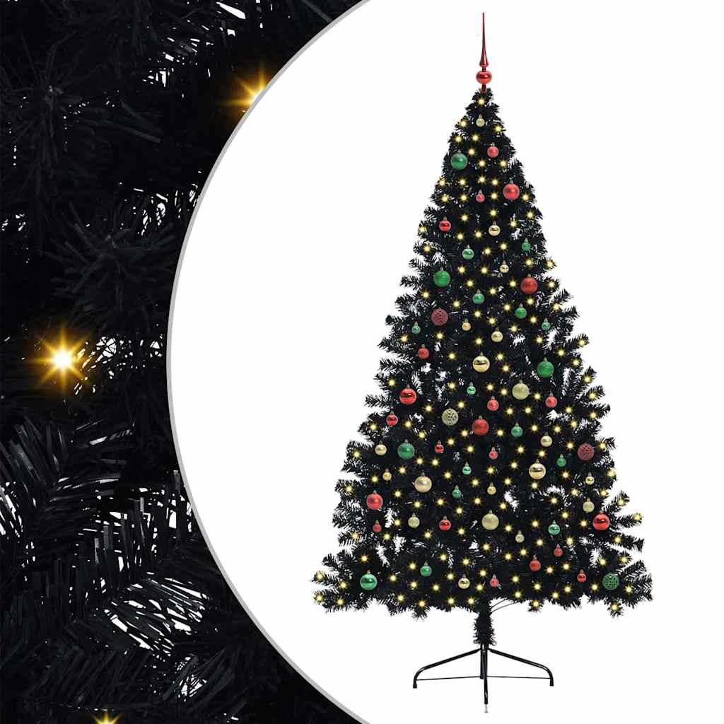 Albero di Natale artificiale con luci integrate Nero 210 cm PVC
