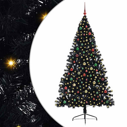 Albero di Natale artificiale con luci integrate Nero 210 cm PVC