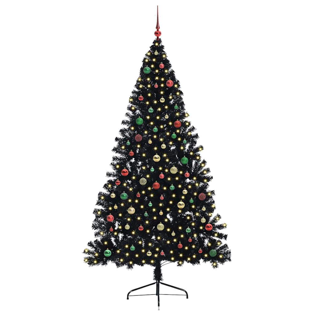 Albero di Natale artificiale con luci integrate Nero 210 cm PVC