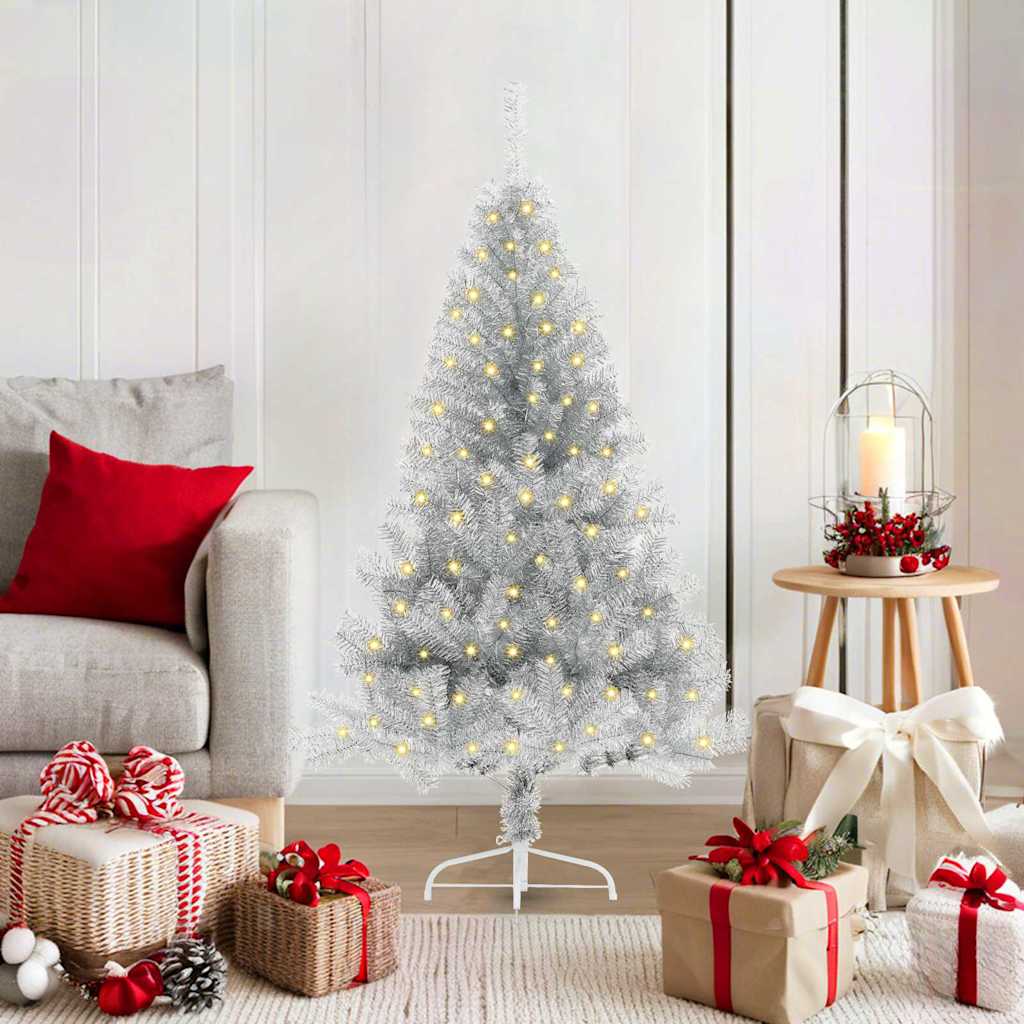 Albero di Natale artificiale con luci integrate Argento 120 cm