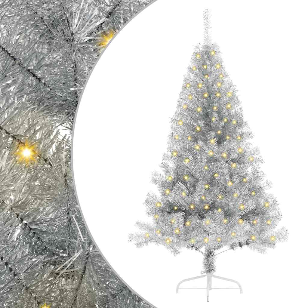 Albero di Natale artificiale con luci integrate Argento 120 cm