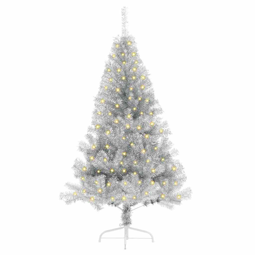 Albero di Natale artificiale con luci integrate Argento 120 cm