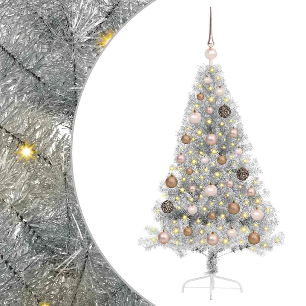 Albero di Natale artificiale con luci integrate Argento 120 cm