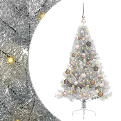 Albero di Natale artificiale con luci integrate Argento 120 cm
