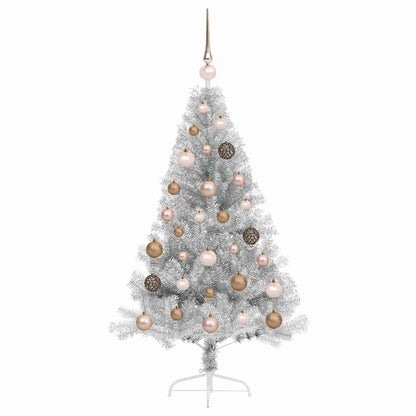 Albero di Natale artificiale con luci integrate Argento 120 cm