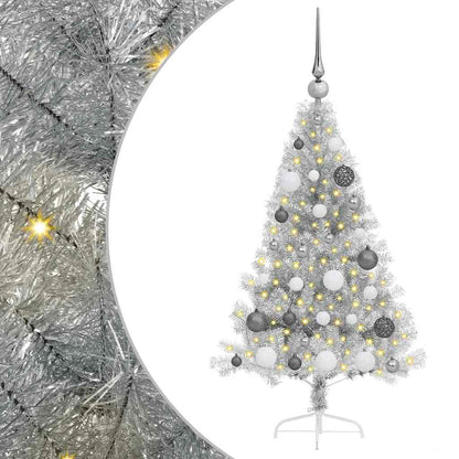 Albero di Natale artificiale con luci integrate Argento 120 cm