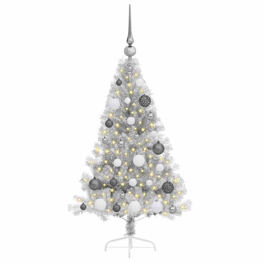 Albero di Natale artificiale con luci integrate Argento 120 cm