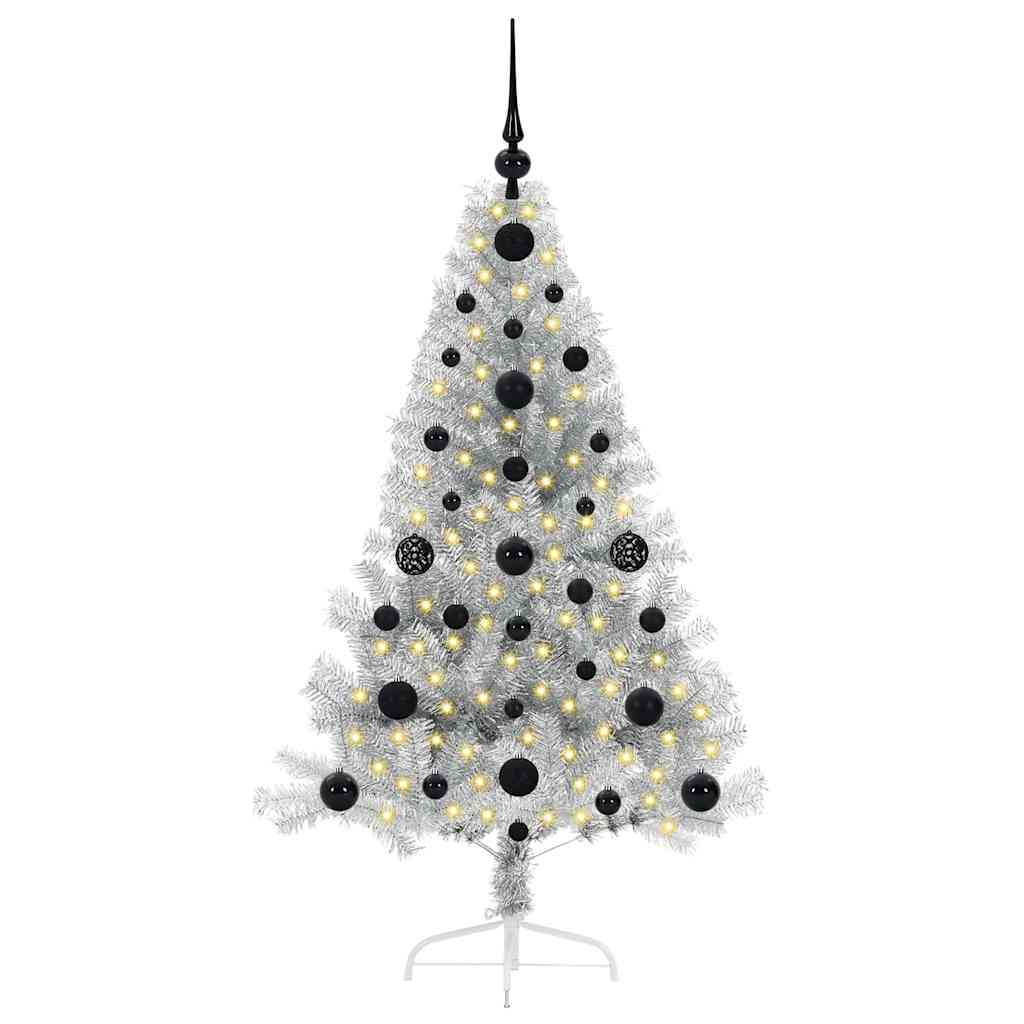 Albero di Natale artificiale con luci integrate Argento 120 cm