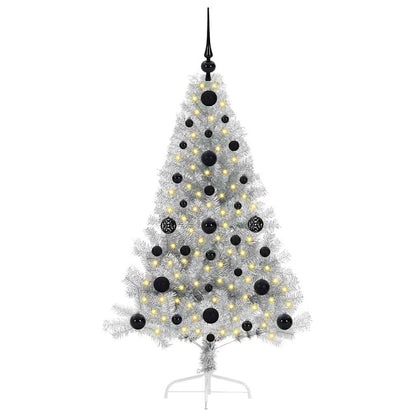 Albero di Natale artificiale con luci integrate Argento 120 cm