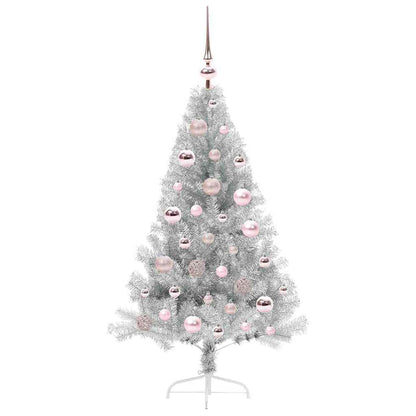 Albero di Natale artificiale con luci integrate Argento 120 cm
