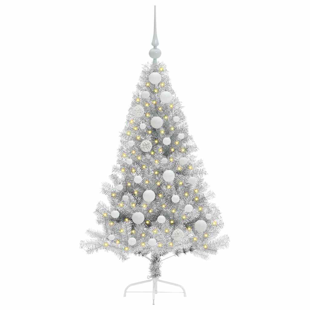 Albero di Natale artificiale con luci integrate Argento 120 cm